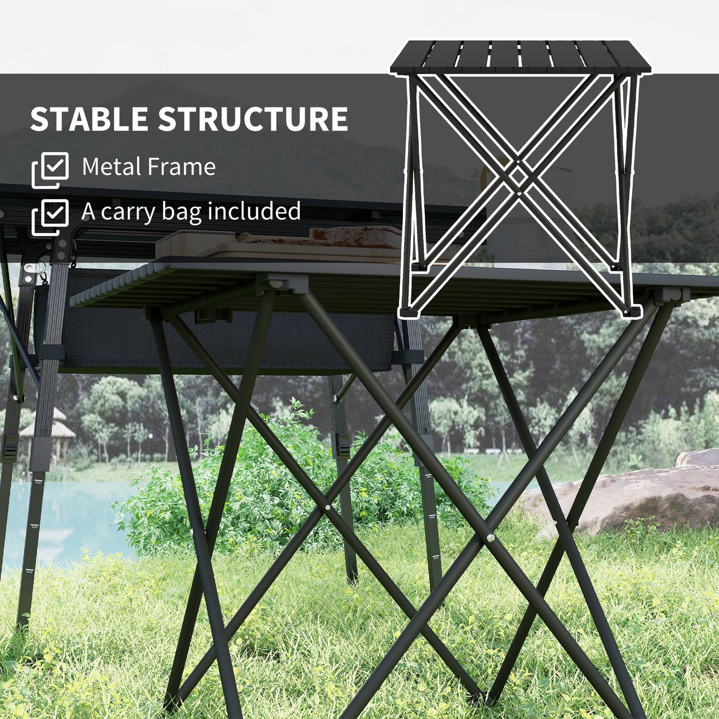 Folding Camping Table, Outdoor Portable Picnic Table with Carry Bag, Foldable Table for Camping, Picnic, Hiking, Black