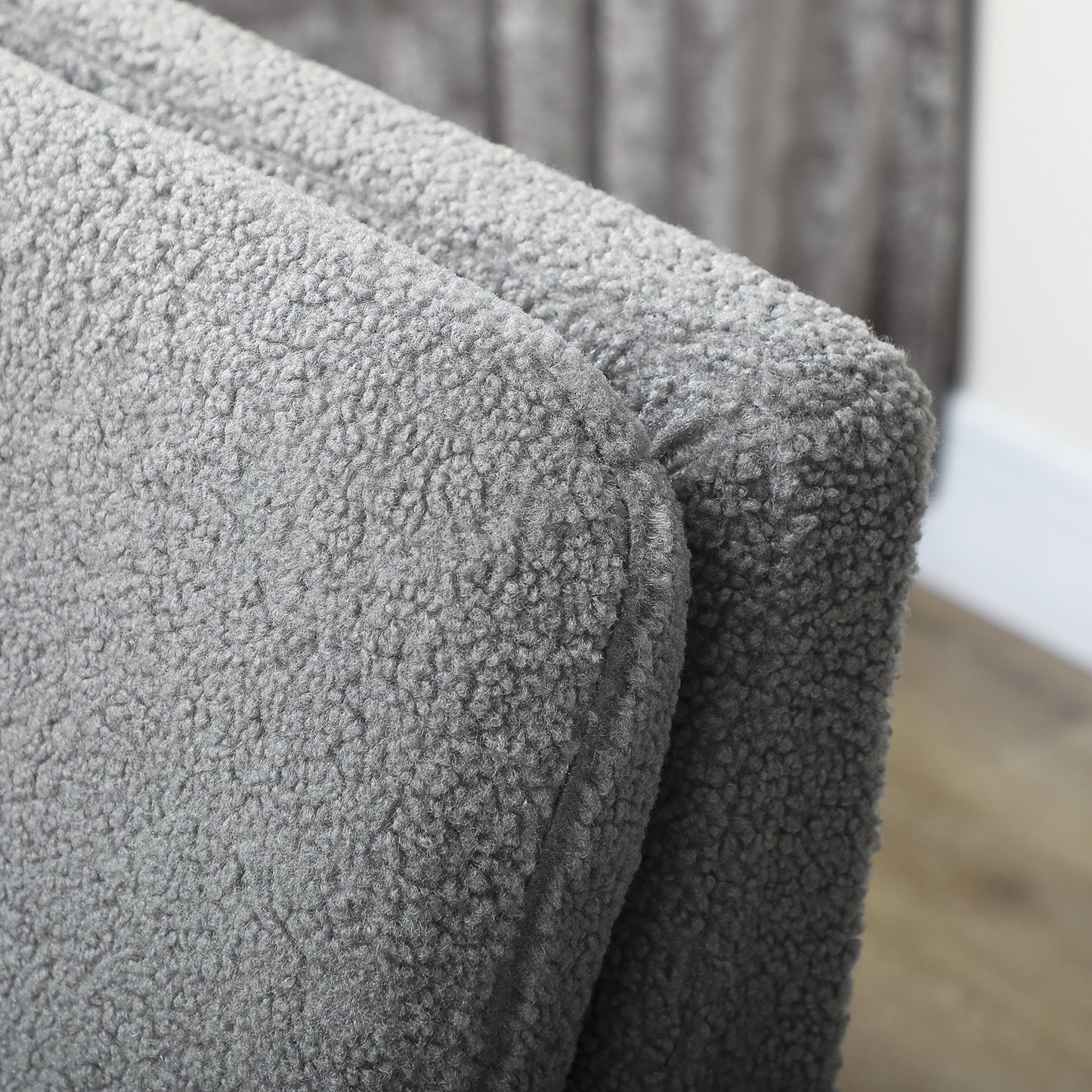 Fabric Accent Chair, Modern Upholstered Armchair with Wood Legs and Wide Padded Seat, Grey