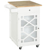 Rolling Kitchen Cart with Drawer and Glass Door - White