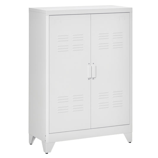 Industrial Metal Sideboard with Louvered Doors - White