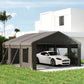 20' x 20' Heavy Duty Carport, Portable Garage Car Canopy Tent Shelter with 3 Roll-up Doors, 4 Windows, Dark Grey