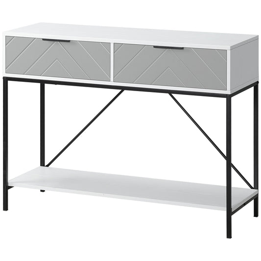 2-Tier Console Table with 2 Drawers - White