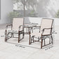 Double Patio Glider Chair with Glass Top Center Table, Outdoor Glider Loveseat with High Back, All Weather Breathable Mesh Fabric for Garden, Backyard, Deck, Beige
