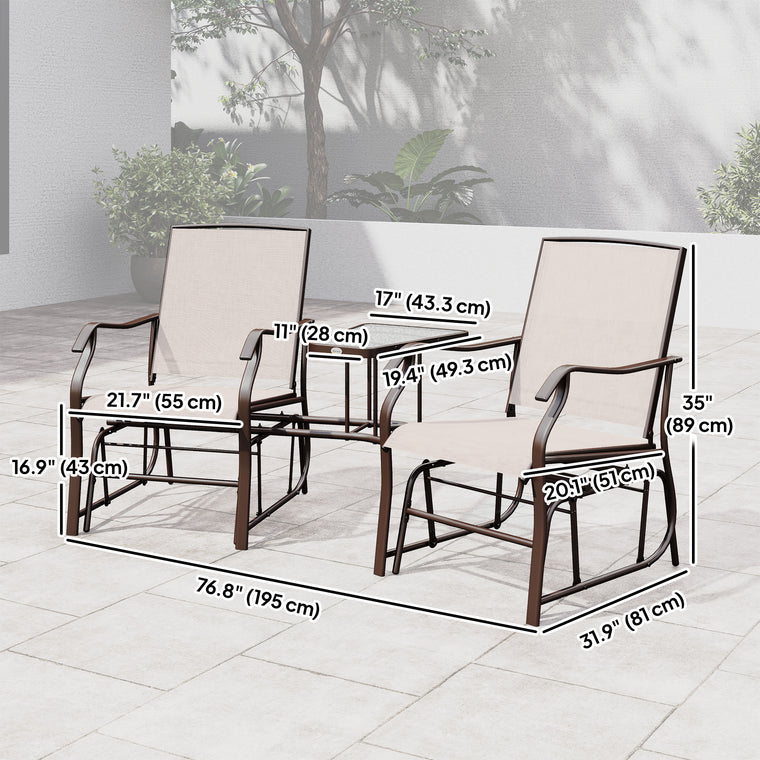 Beige Double Glider Chair with Glass Top Table