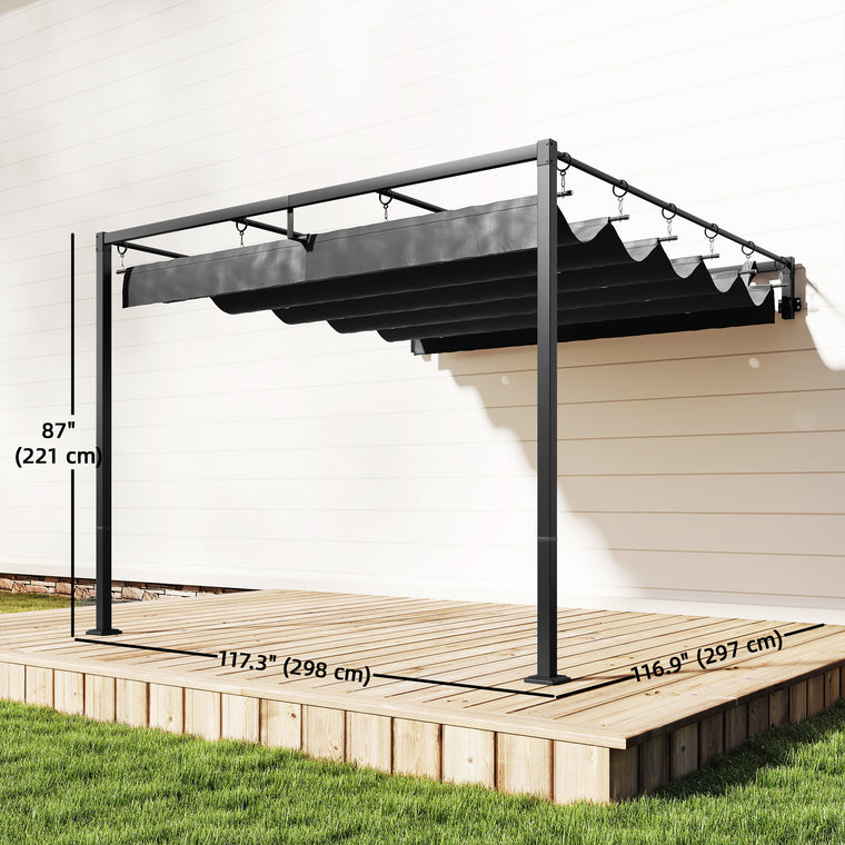 10' x 10' Dark Grey Wall-Mounted Retractable Pergola