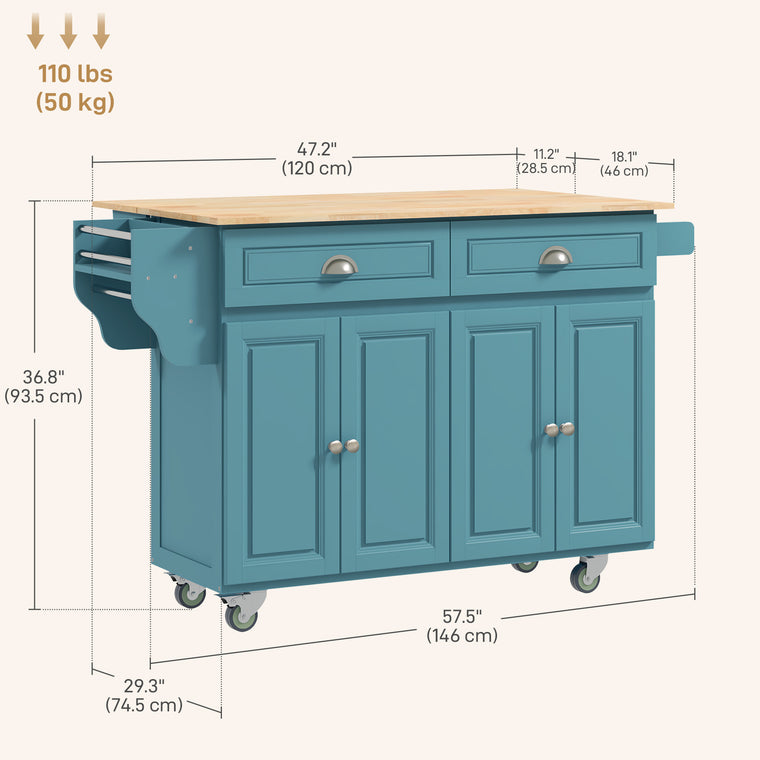 Rolling Kitchen Island with Drop Leaf