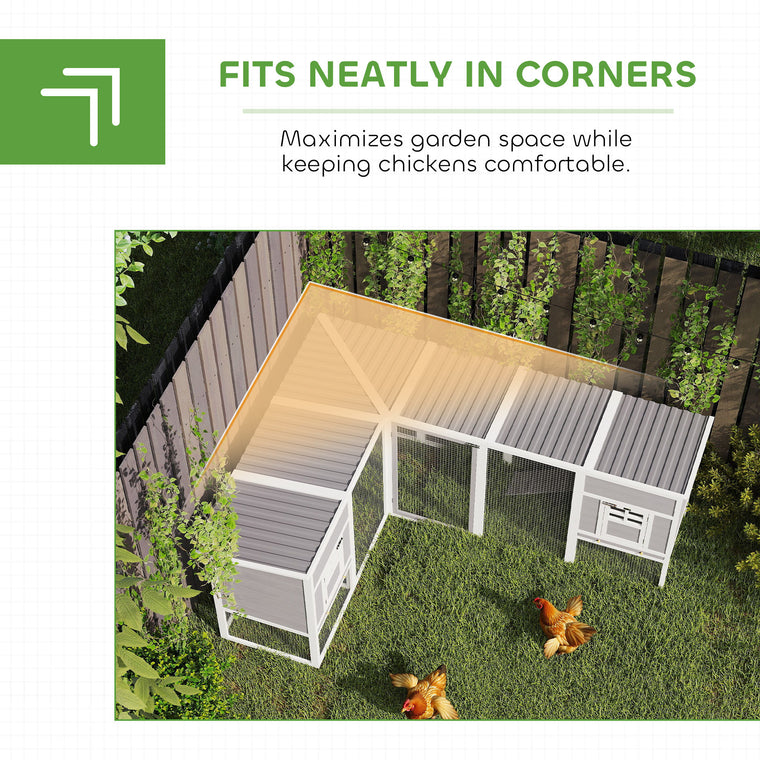 L-Shaped Wooden Chicken Coop with Run & Waterproof Roof