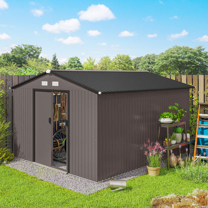 9' x 10.6' Metal Tool Shed with Double Doors and Foundation Kit