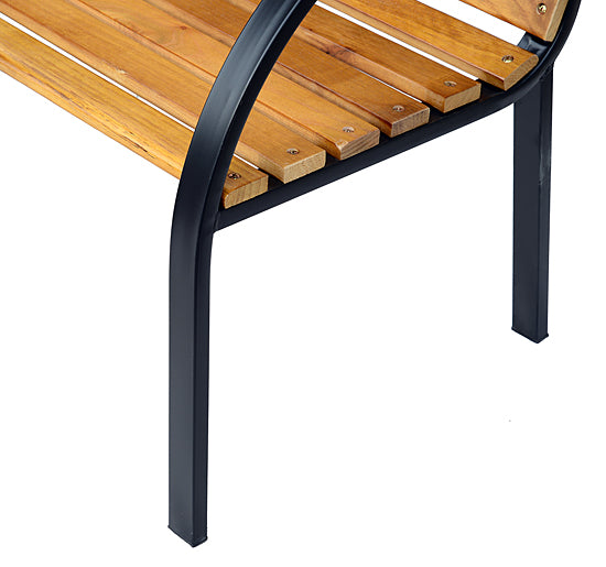 48"L Garden Bench Outdoor Patio 2-Person Wooden Seat Chair Park Loveseat Yard Furniture w/ Steel Frame