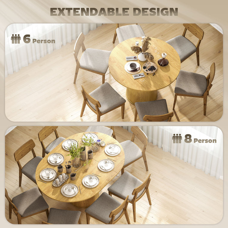 Extendable Farmhouse Dining Table Seats 6-8 - Natural Wood