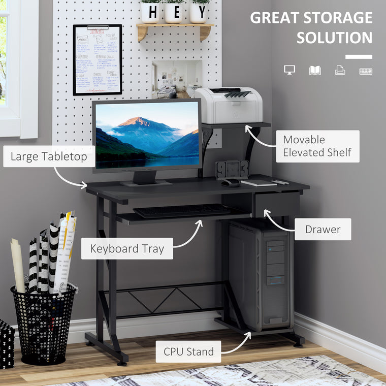 Computer Desk with Keyboard Tray and Drawer - Black