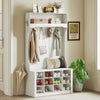 4-In-1 Hall Tree with Bench and Shoe Storage, Farmhouse Coat Rack Shoe Bench with 12 Shoe Cubbies, 6 Hooks, White