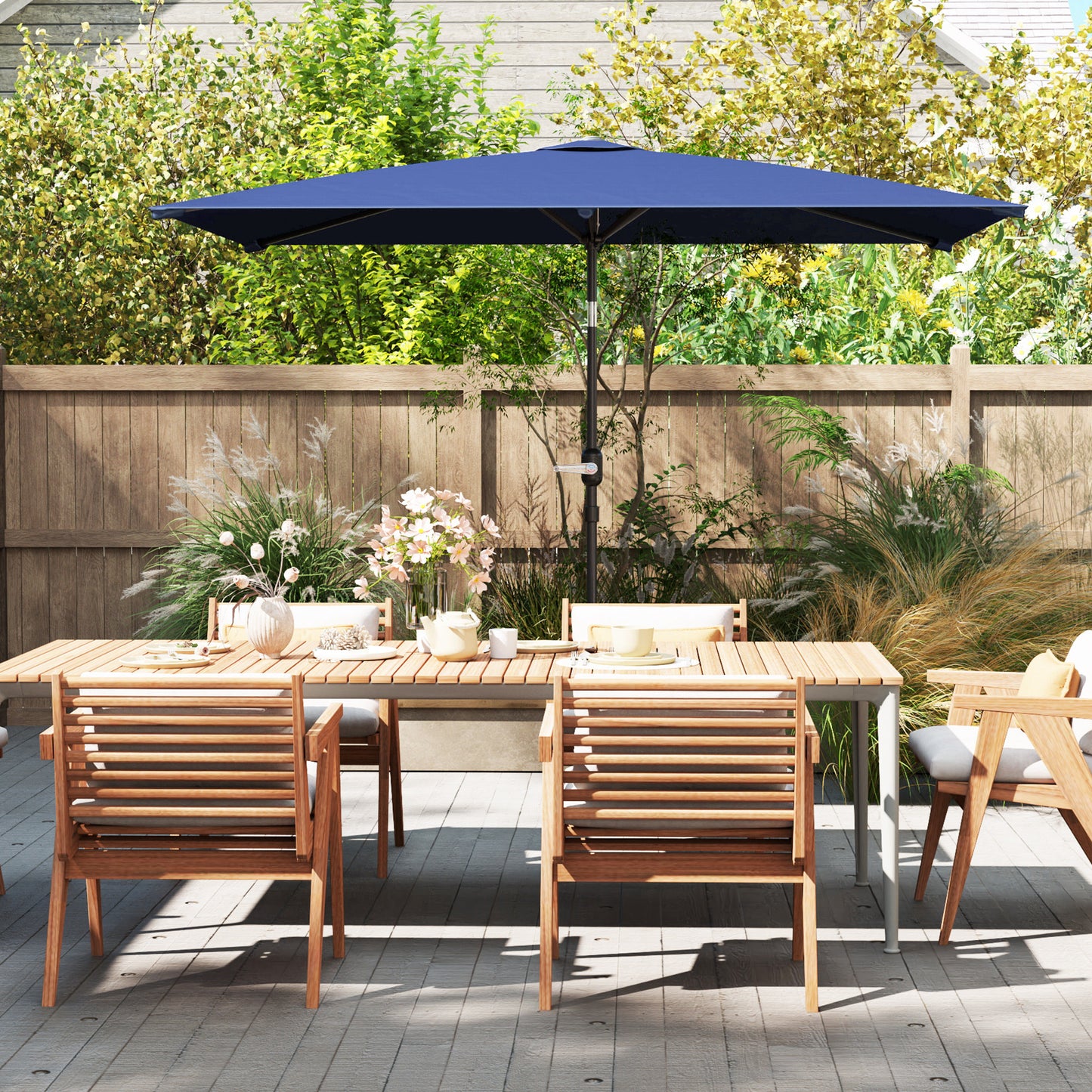 6.5x9.6ft Rectangle Aluminum Tilt Patio Umbrella, Garden Market Parasol, Outdoor Sunshade Canopy with Crank, Navy Blue