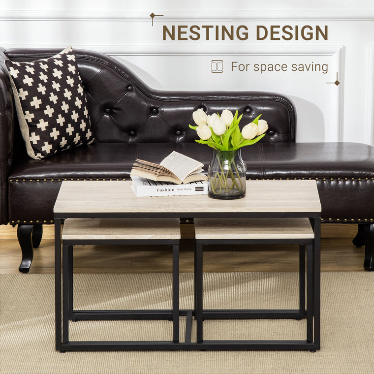 Set of 3 Nesting Coffee Tables with Metal Frame - Natural