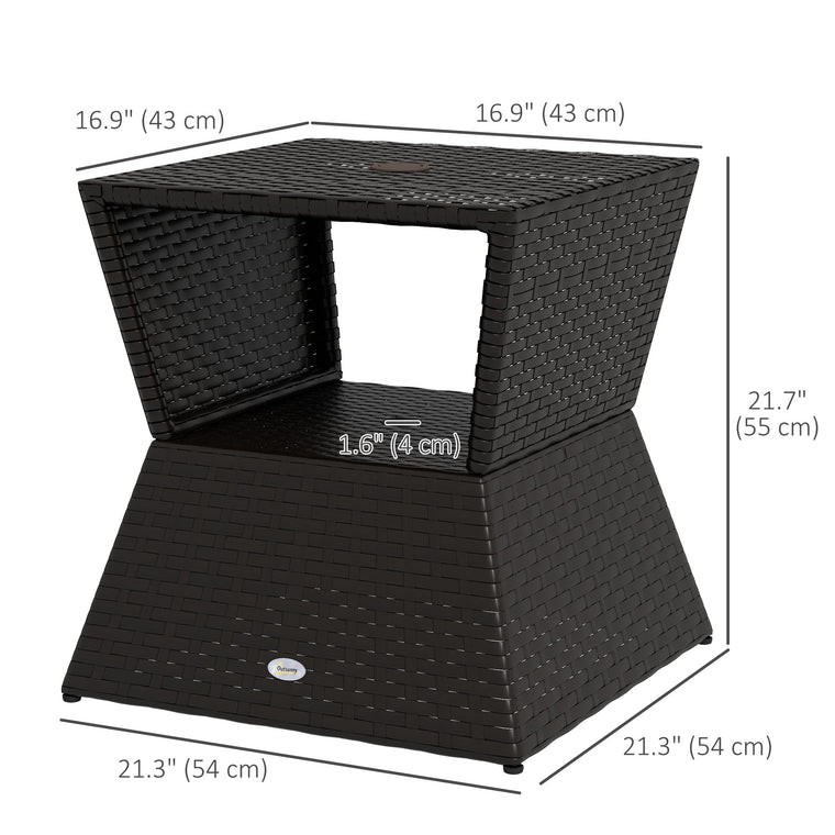 Dark Coffee Rattan Coffee Table with Umbrella Hole