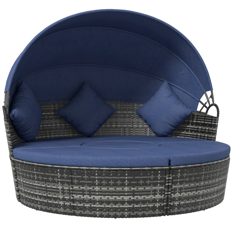 4-Piece Wicker Outdoor Daybed with Retractable Canopy