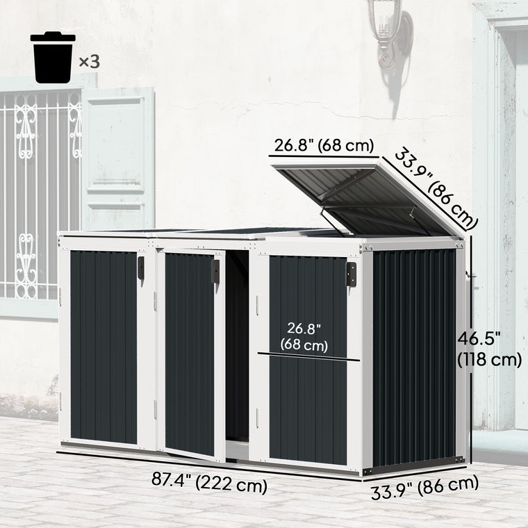 Rustproof Garbage Bin Shed with Magnetic Doors, Fits 3 Bins