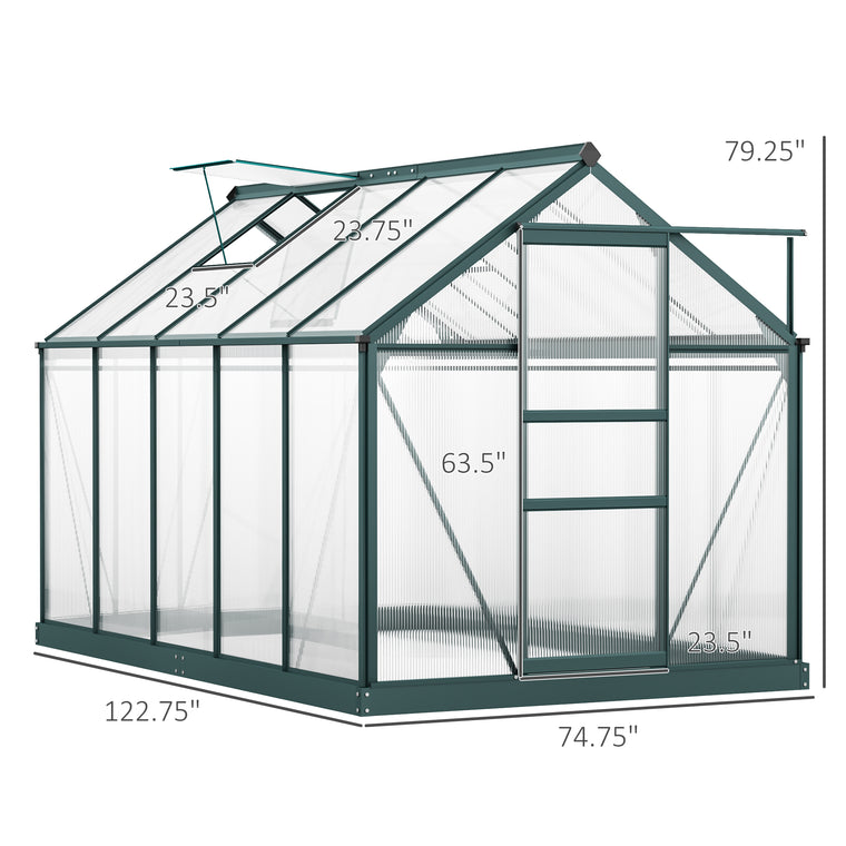 6' x 10' x 6.6' Green Polycarbonate Greenhouse with Rain Gutter