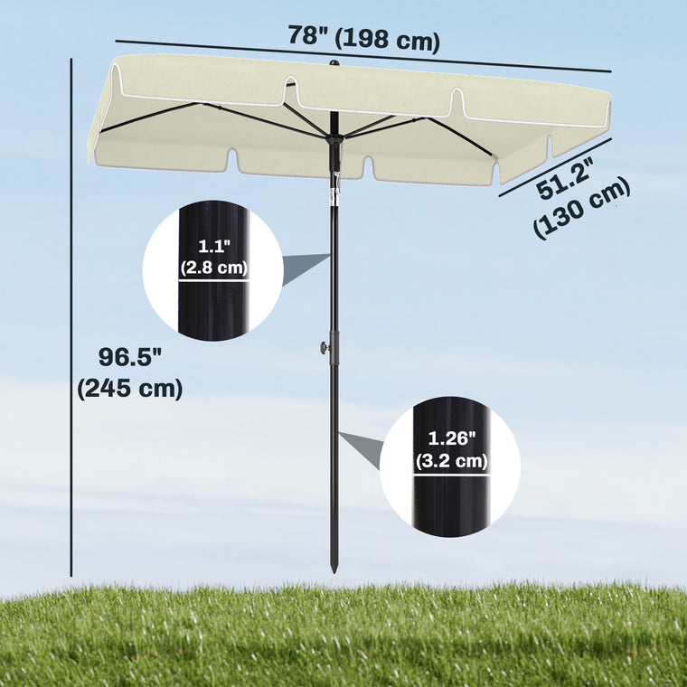 6.5' x 4' Cream White Aluminum Rectangle Patio Umbrella