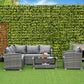 5 Pieces Wicker Patio Furniture Set with 4" Thick Cushions, Outdoor PE Rattan Garden Conversation Sectional Sofa Set with Glass Top Two-tier Coffee Table, Grey