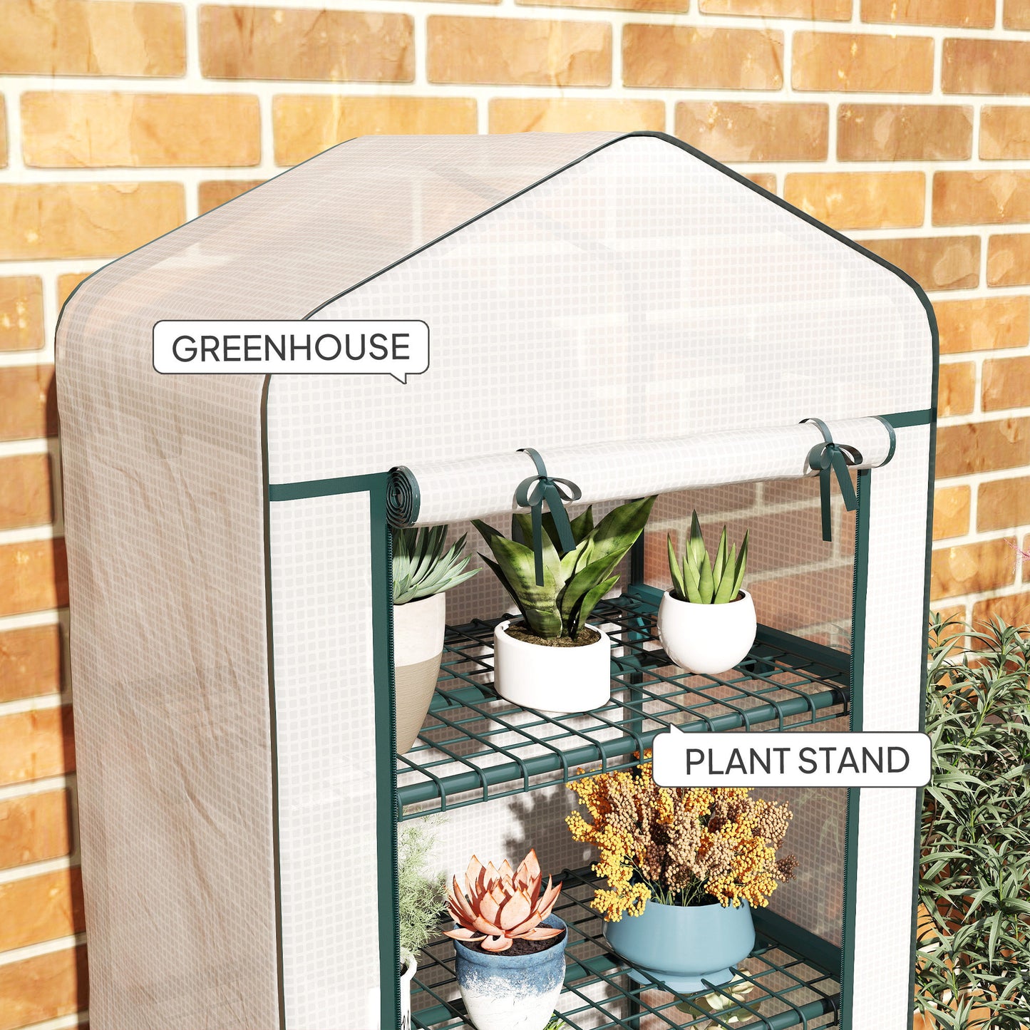 Portable Greenhouse, Outdoor Hot House Plant Flower Greenhouse with 4 Tier Shelves, PE Cover, White