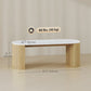 Coffee Table, Modern Marble-Effect Living Room Table with Round Corners and Thicken Legs, Natural Wood