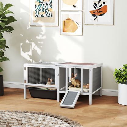 Grey Wooden Rabbit Hutch with Run & Water-Resistant Roof