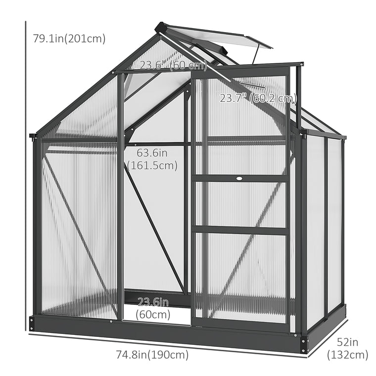 6.2' x 4.3' x 6.6' Grey PC Board Greenhouse with Sliding Door