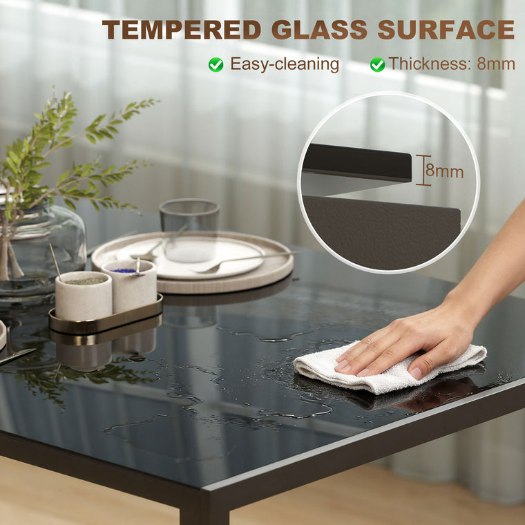 Rectangular Dining Table for 4 with Glass Top - Black