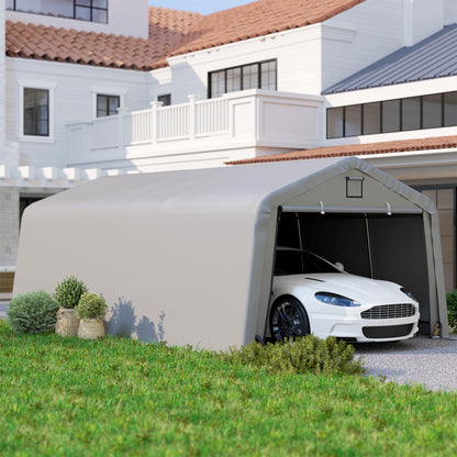 Portable Garage, Heavy Duty Carport Canopy with Ventilation Windows and Large Roll-up Door, Dark Grey - 12' x 20'