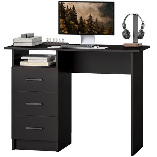 39" Computer Desk with 3 Drawers - Black