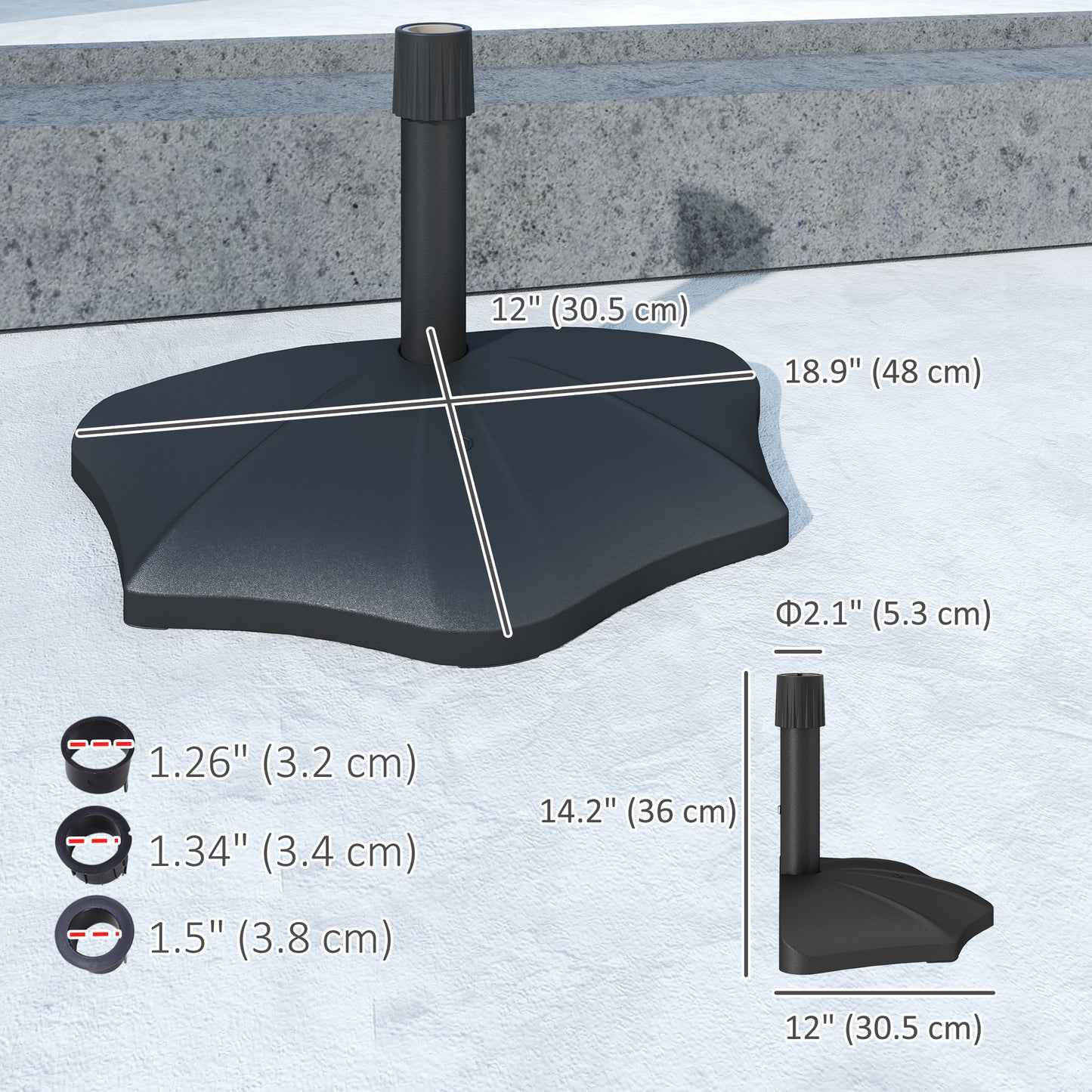 28 lbs Concrete Half Patio Umbrella Base Stand, Patio Umbrella Stand for 1.26"/1.34"/1.5" Umbrella Poles, Half Umbrella Base for Outdoor, Lawn, Poolside, Black