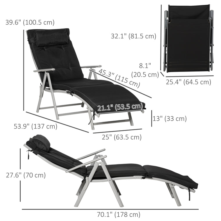 Folding Chaise Lounge Recliner with Cushion & Headrest