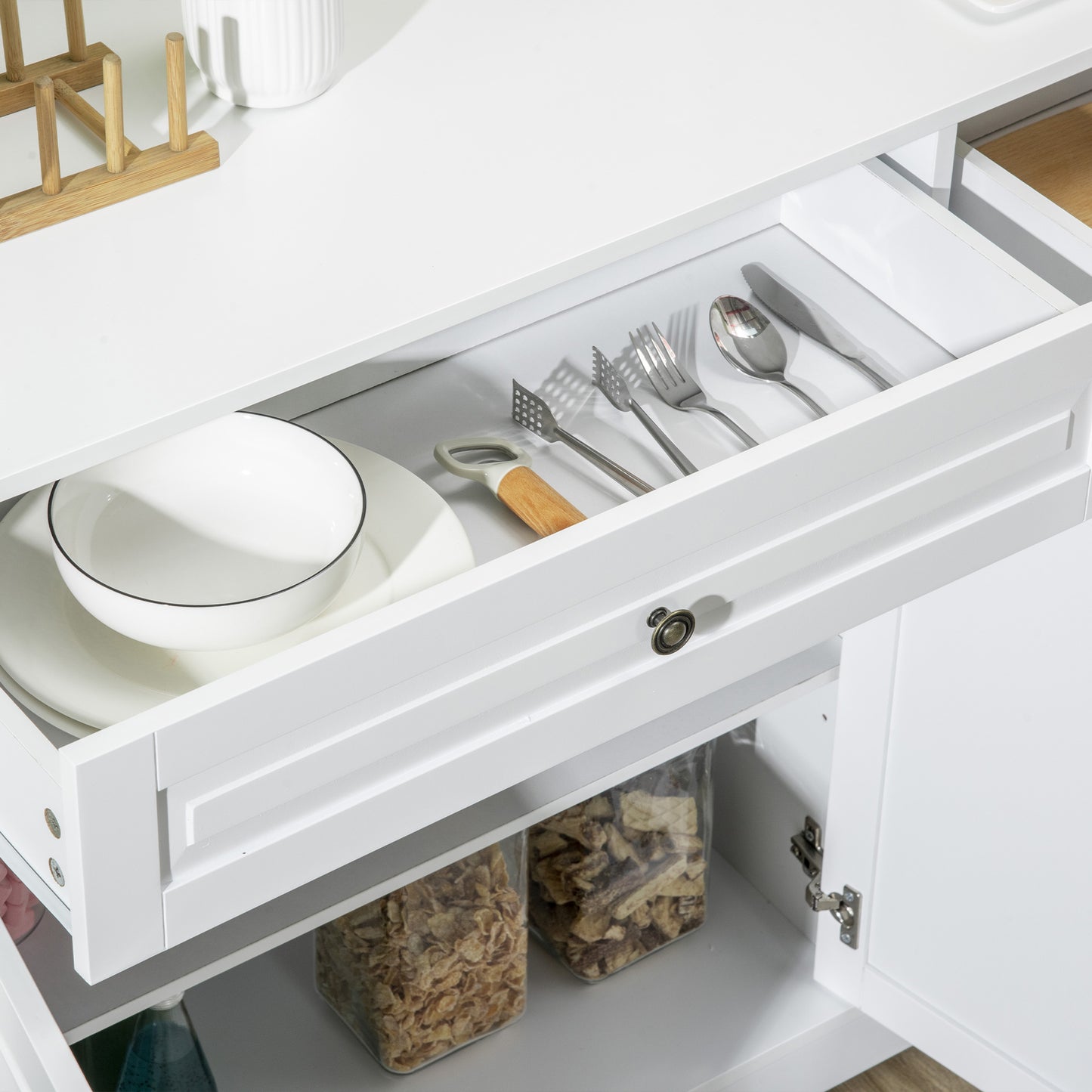 Modern Sideboard Cabinet, Buffet Cabinet with 2 Drawers and Adjustable Shelves, Buffets Tables for Dining Room, White