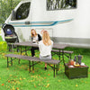 6FT 3PCS Faux Rattan Outdoor Camping Table Bench Set with Carrying Handles, Folding Picnic Table with 2 Benches, Brown