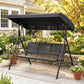 3-Seater Swing Chair Covered Garden Hammock A-Frame Outdoor Porch Glider Sling Seat with Adjustable Canopy Cover, Black