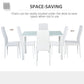 5-Piece Rectangular Glass Kitchen Table and Chairs with Metal Frame and Faux Leather Upholstery for Dining Room, White