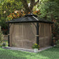 10' x 10' Hardtop Gazebo with 7mm Polycarbonate Double-Tier Roof, Outdoor Gazebo with Netting and Curtains, Khaki