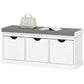 Shoe Storage Bench, Linen-Look Entryway Bench with 3 Removable Drawers and Padded Seat Cushion for Hallway, White