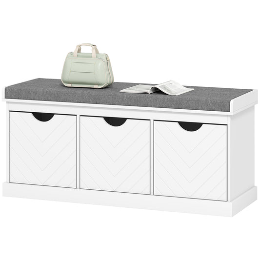 Shoe Storage Bench with 3 Drawers and Cushion - White