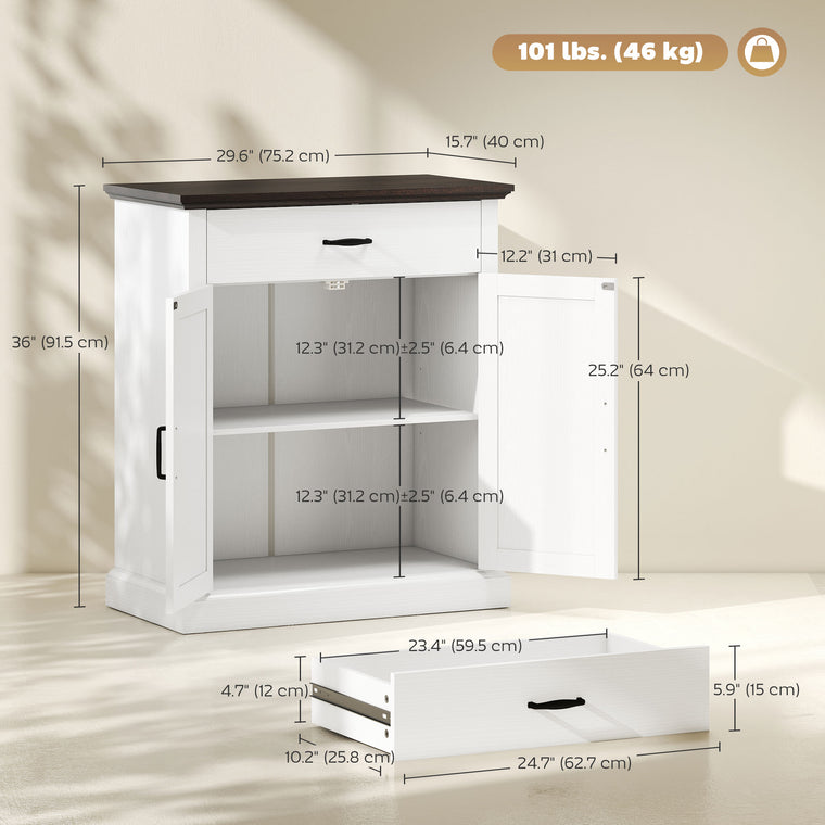 30" Farmhouse Buffet Cabinet with Barn Doors - White