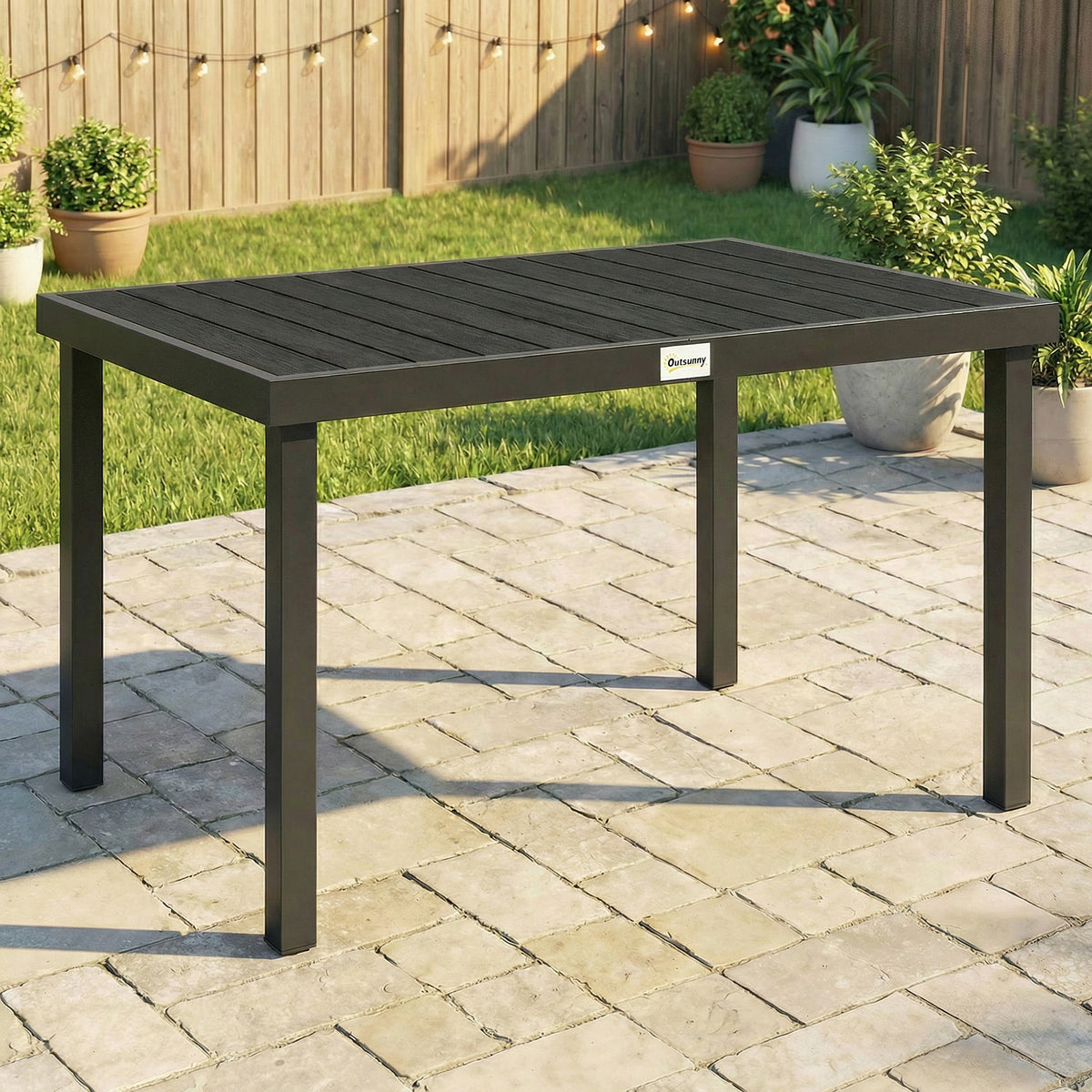 Aluminum Outdoor Dining Table for 6, Patio Rectangular Table, 47.2" x 35.4" x 29.1", Black