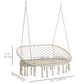 Patio Hammock Chair 2 Seat, Hanging Rope Hammock Swing Chair with Metal Frame and Cushion, Large Macrame Seat for Indoor and Outdoor 396 lbs Capacity, Cream White