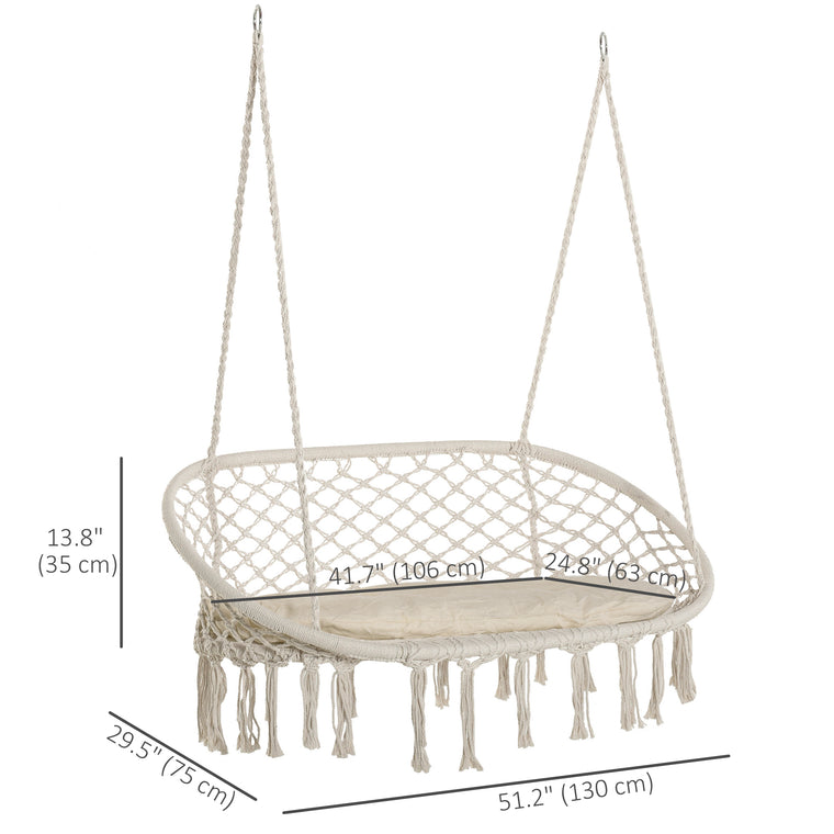 Cream White 2-Seat Hammock Chair with Metal Frame