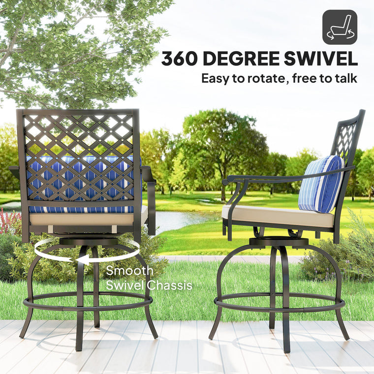 Swivel Bar Stools with Cushion and Footrest, Set of 2