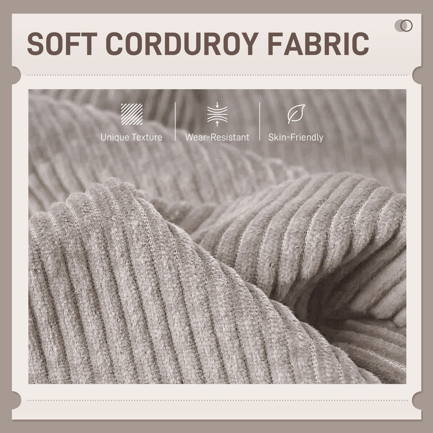 Modern Couch, 3 Seater Sofa, Corduroy Loveseat with Rubberwood Legs and Extra-Wide Seat, Light Grey