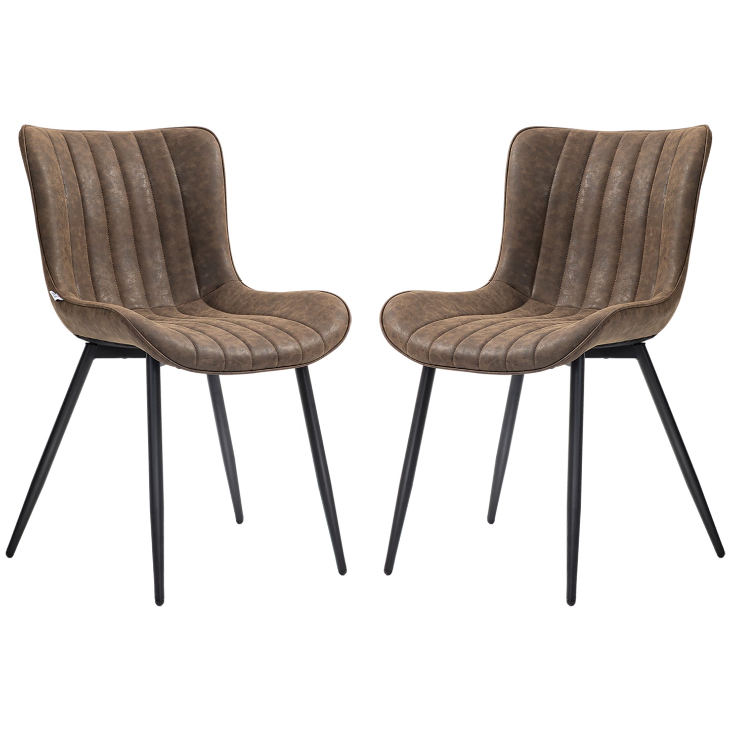 Dining Chairs Set of 2, PU Leather Upholstered Kitchen Chairs with Backrest and Steel Legs, Brown