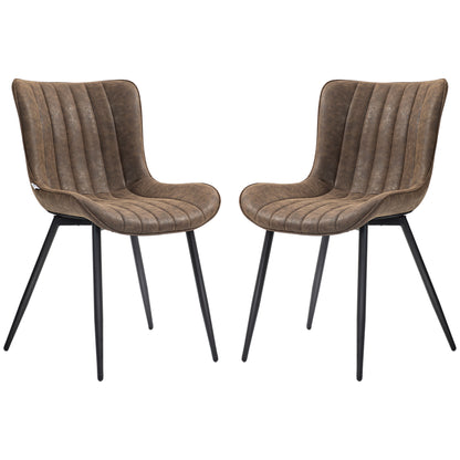 PU Leather Dining Chairs Set of 2 with Steel Legs - Brown