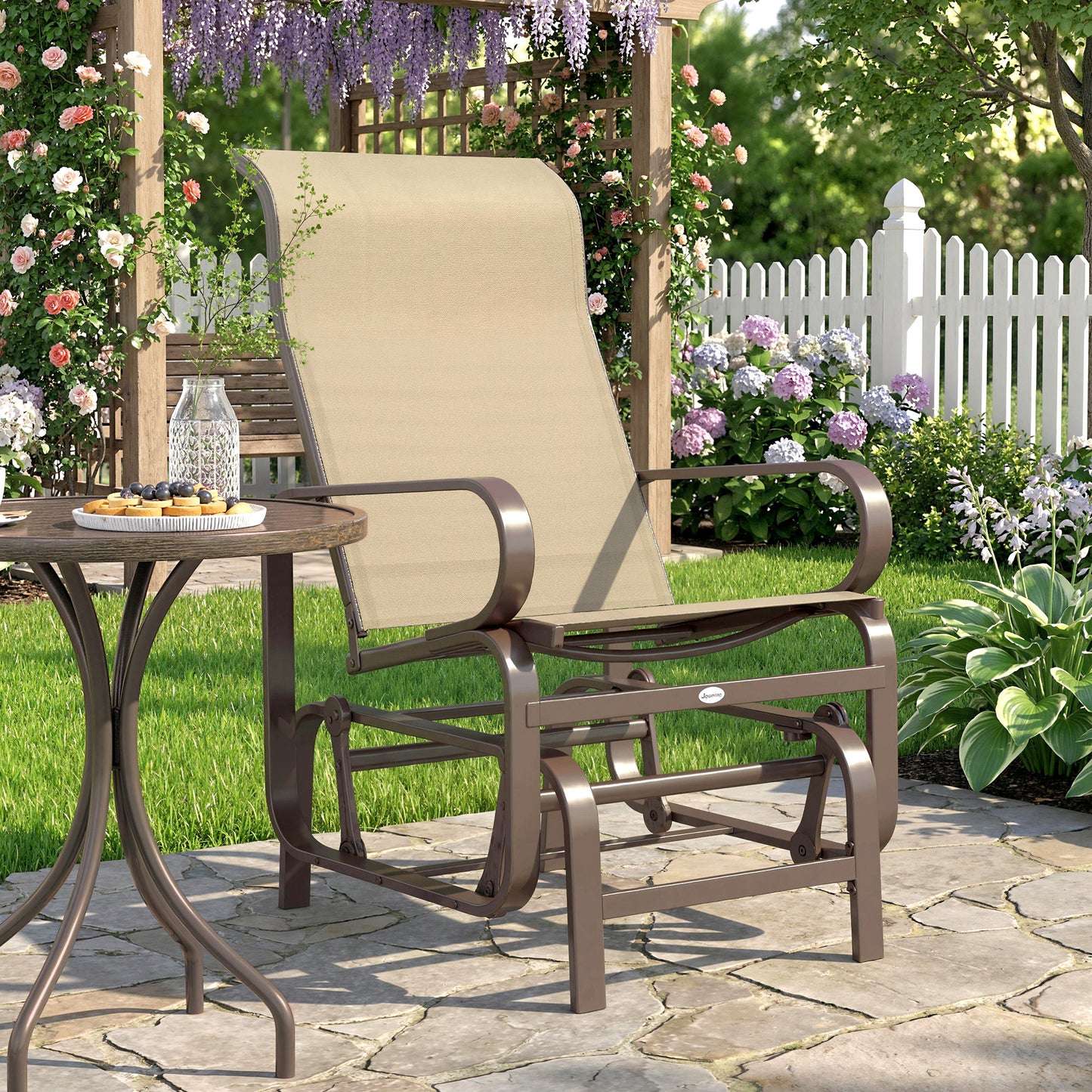 Patio Glider, Outdoor Glider Chair with Breathable Mesh Fabric for Patio, Yard, Porch, Brown