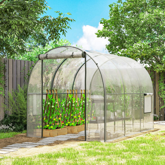Polytunnel Greenhouse with Roll-up Door and Mesh Window, Walk-in Grow House Tent with Steel Frame, 3 x 2 x 2 m, Clear